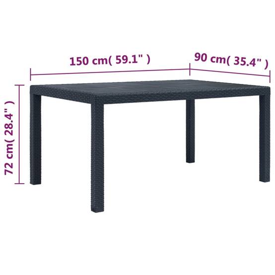 Vidaxl - Table de jardin Anthracite 150x90x72 cm Plastique Aspect rotin vidaXL 45605 - Image 3