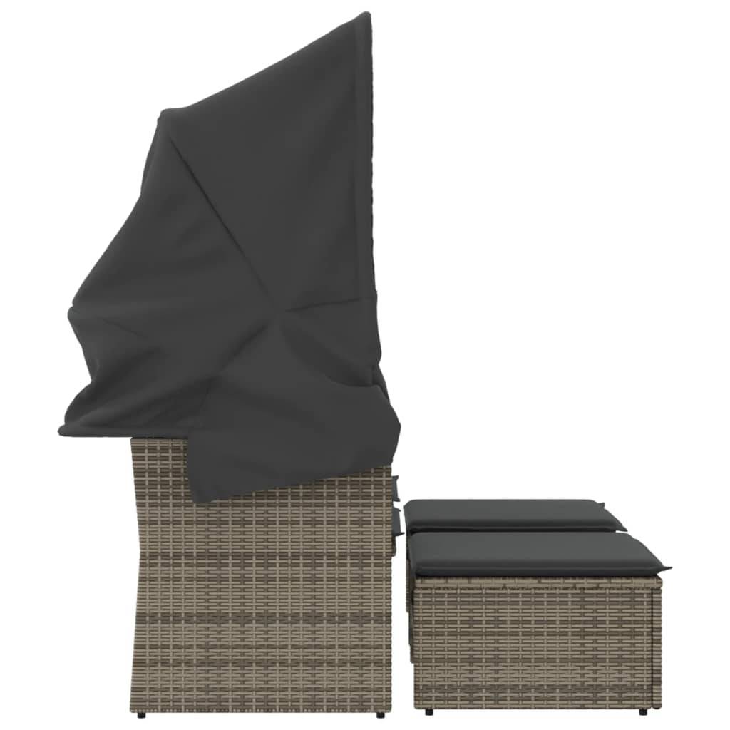 ComfortXL - Canapé Extérieur 2 Assises Poly Rotin avec Toit Pliable et Table Centrale Bois – Gris – ComfortXL Outdoor Living - Image 5