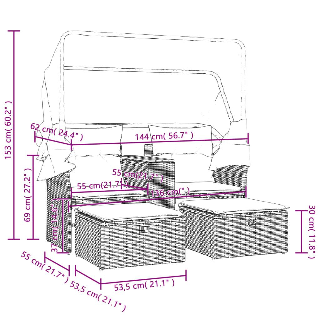 ComfortXL - Canapé Extérieur 2 Assises Poly Rotin avec Toit Pliable et Table Centrale Bois – Gris – ComfortXL Outdoor Living - Image 6