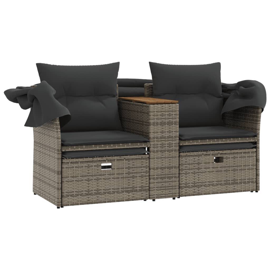 ComfortXL - Canapé Extérieur 2 Assises Poly Rotin avec Toit Pliable et Table Centrale Bois – Gris – ComfortXL Outdoor Living - Image 8