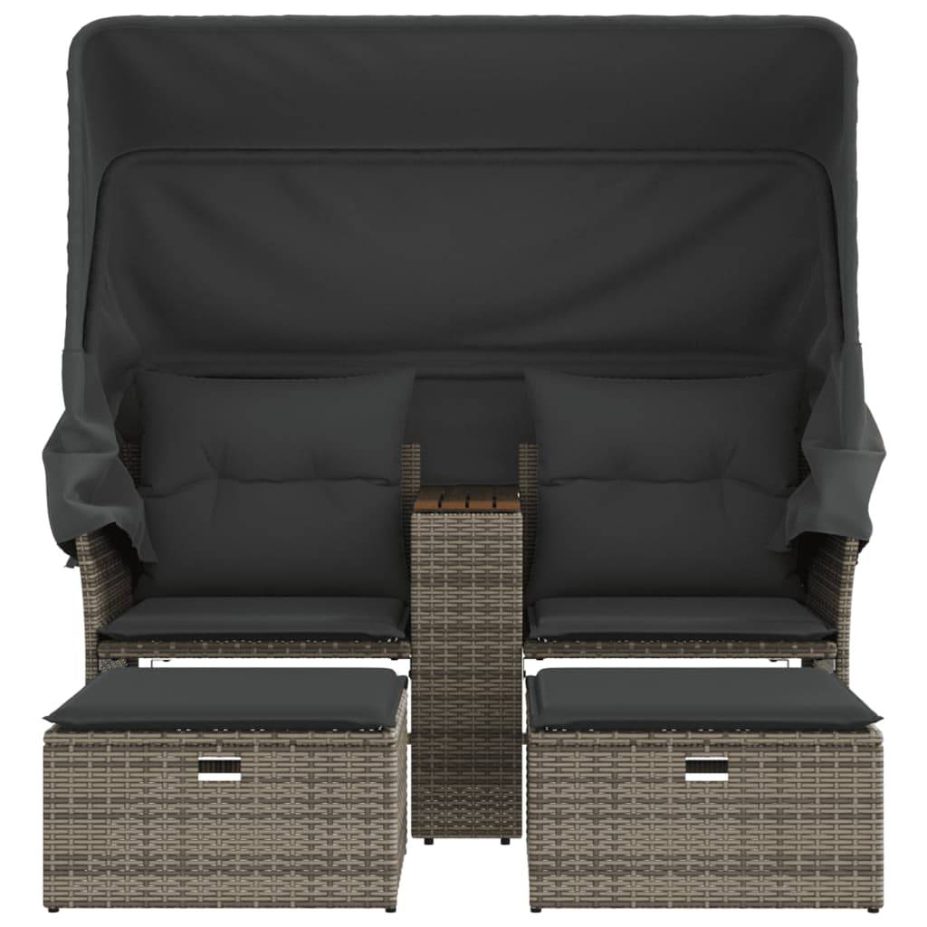 ComfortXL - Canapé Extérieur 2 Assises Poly Rotin avec Toit Pliable et Table Centrale Bois – Gris – ComfortXL Outdoor Living - Image 4