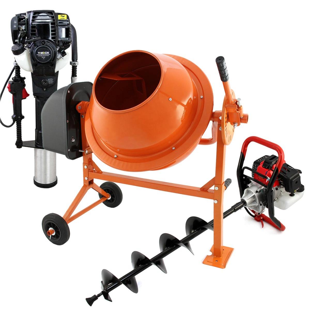 Monstershop - Tarière T-Mech 52cc, Bétonnière & Enfonce Poteaux Moteur à 2 temps - Image 1
