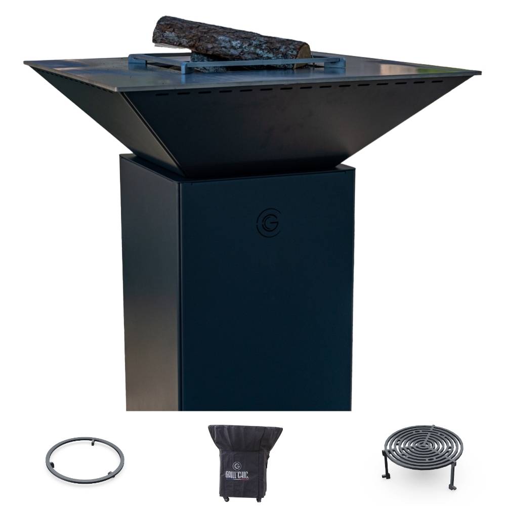 Pack Privilege Brasero Cevenol Acier Normal Carre 74 Noir Double Cuve - GRILL CHIC