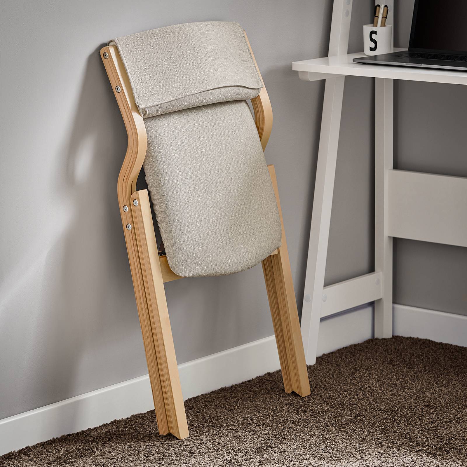 SoBuy Chaise Pliante en Bois avec Assise Rembourrée, Portable et Légère, Gris - Image 10
