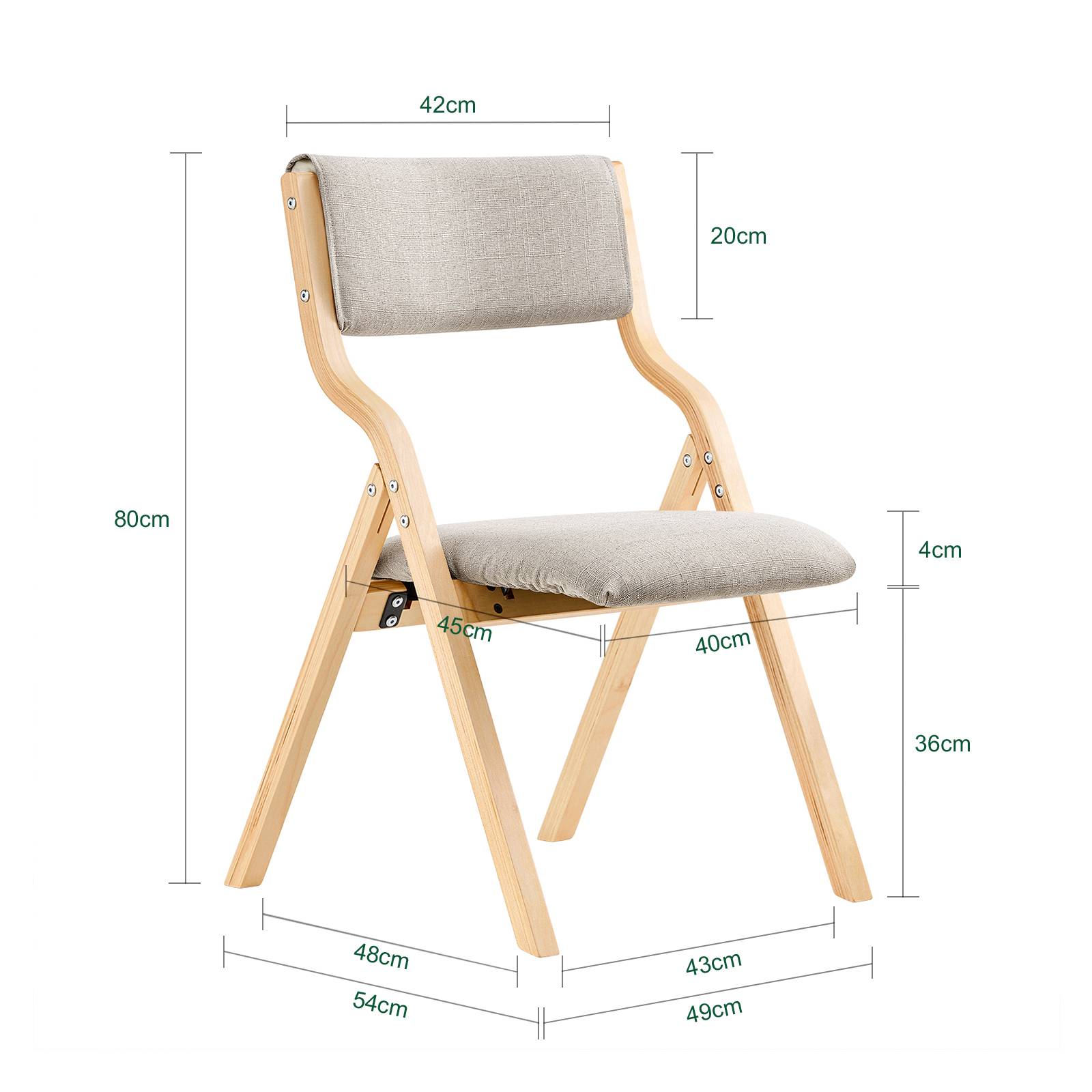 SoBuy Chaise Pliante en Bois avec Assise Rembourrée, Portable et Légère, Gris - Image 3