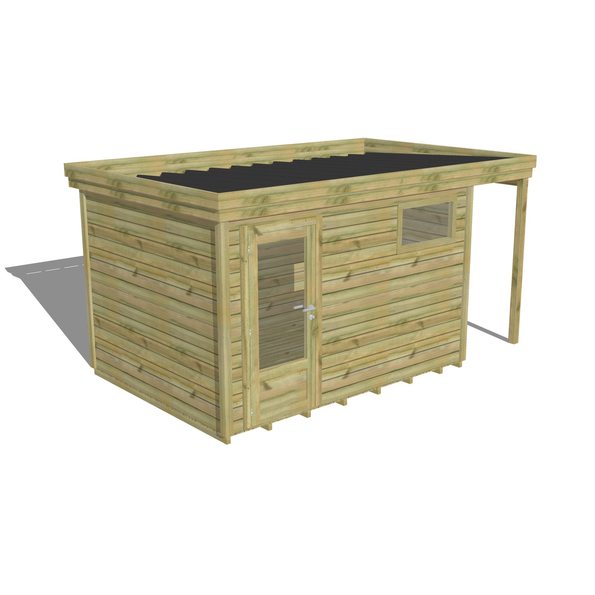 Abri Français - ABRI DE JARDIN bois autoclave 27mm - 4,44x2,64m / 12m2 - Bac acier - Plancher bois - Image 1