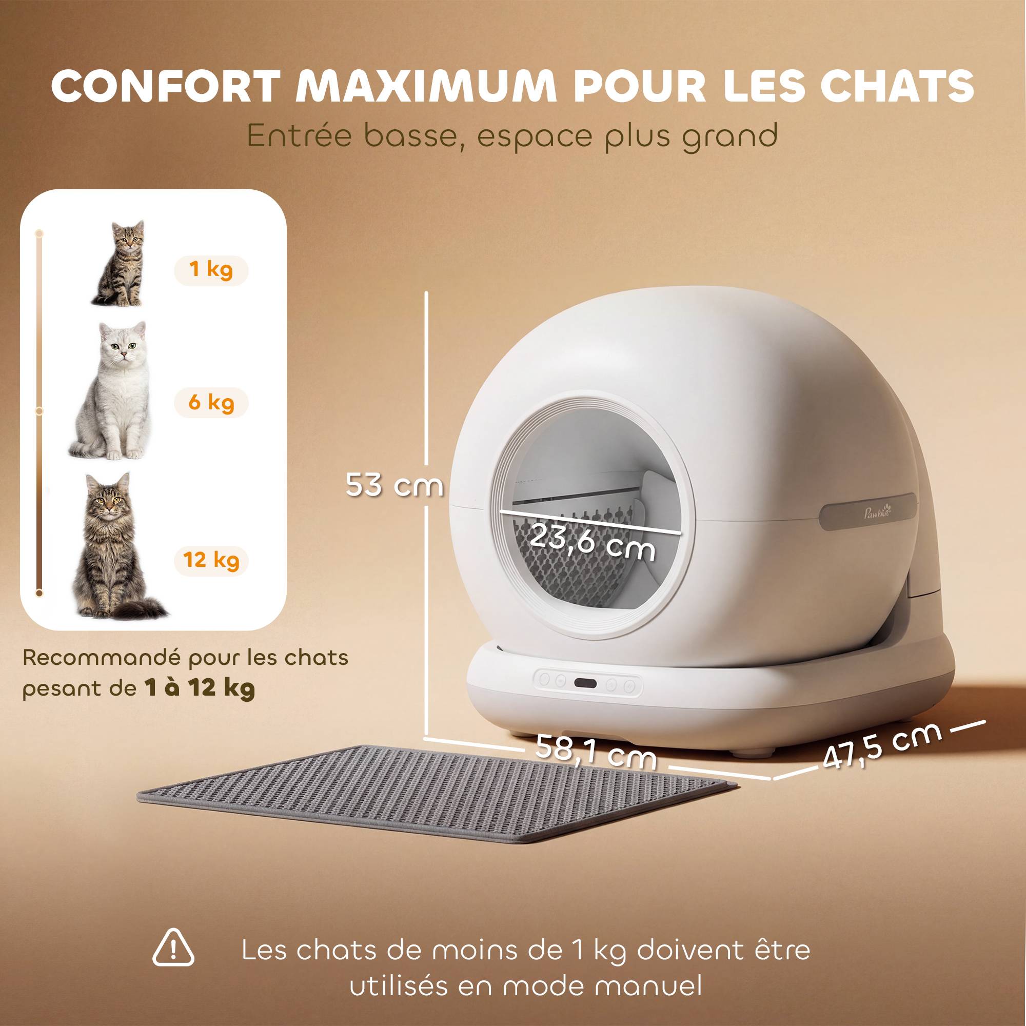 ComfortXL - Litière autonettoyante PP ABS 58,1x47,5x53 cm blanche pour chats contrôle App - ComfortXL Outdoor Living - Image 4