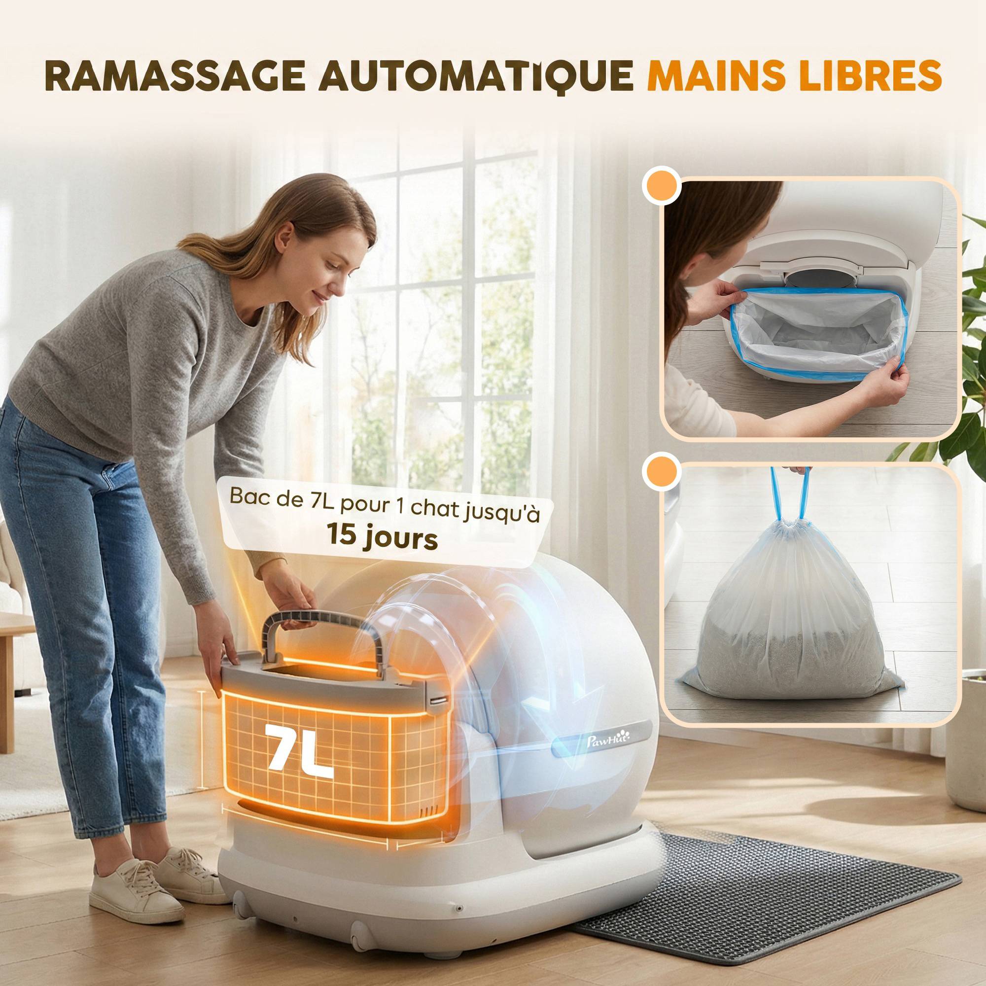 ComfortXL - Litière autonettoyante PP ABS 58,1x47,5x53 cm blanche pour chats contrôle App - ComfortXL Outdoor Living - Image 8