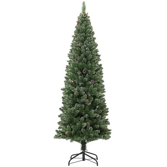 Sapin de Noël artificiel 180 cm arbre de Noël Slim avec support en acier pliable, 618 branches épines, vert - Image 1