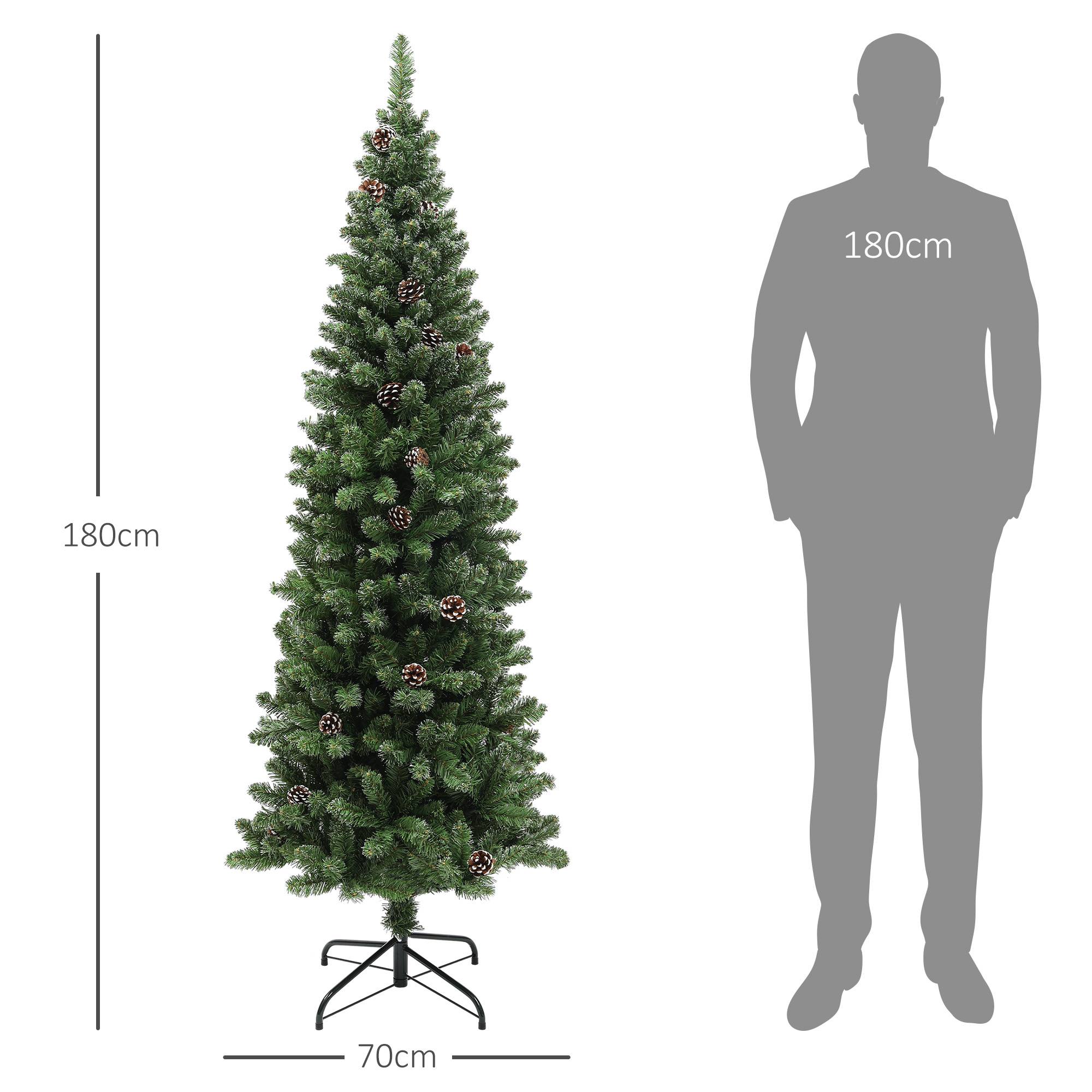 Sapin de Noël artificiel 180 cm arbre de Noël Slim avec support en acier pliable, 618 branches épines, vert - Image 5