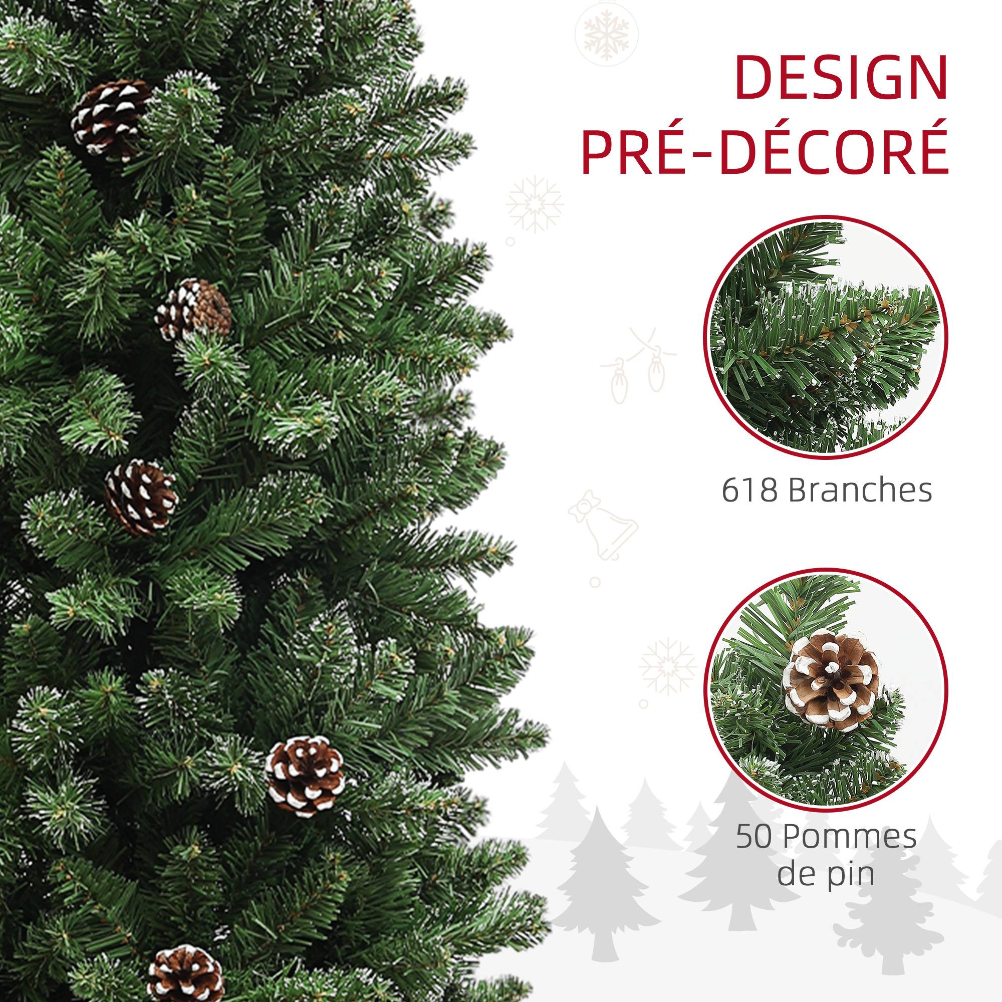 Sapin de Noël artificiel 180 cm arbre de Noël Slim avec support en acier pliable, 618 branches épines, vert - Image 7