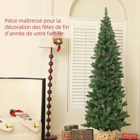 Sapin de Noël artificiel 180 cm arbre de Noël Slim avec support en acier pliable, 618 branches épines, vert - Image 6