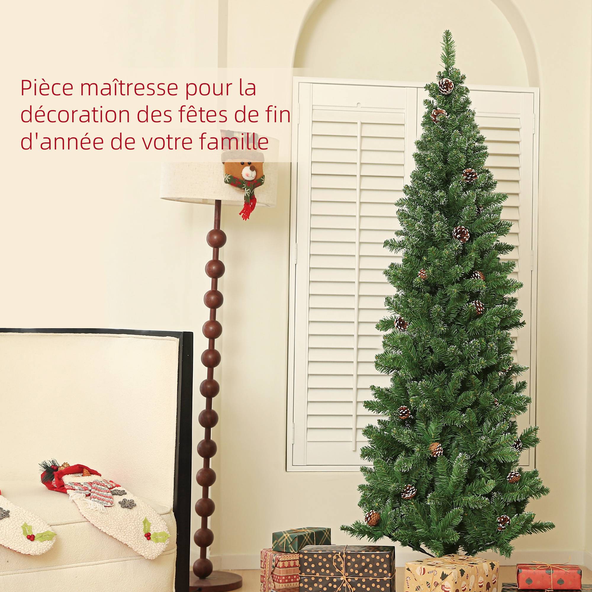 Sapin de Noël artificiel 180 cm arbre de Noël Slim avec support en acier pliable, 618 branches épines, vert - Image 6
