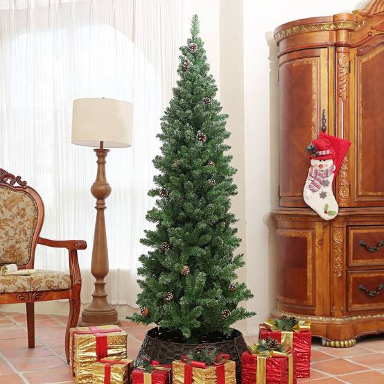 Sapin de Noël artificiel 180 cm arbre de Noël Slim avec support en acier pliable, 618 branches épines, vert - Image 3