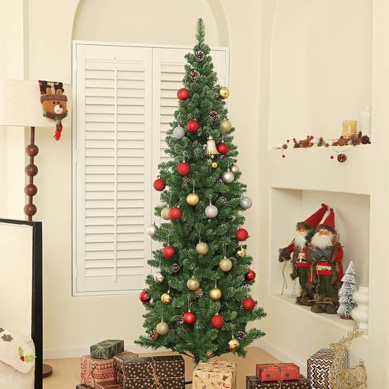 Sapin de Noël artificiel 180 cm arbre de Noël Slim avec support en acier pliable, 618 branches épines, vert - Image 4