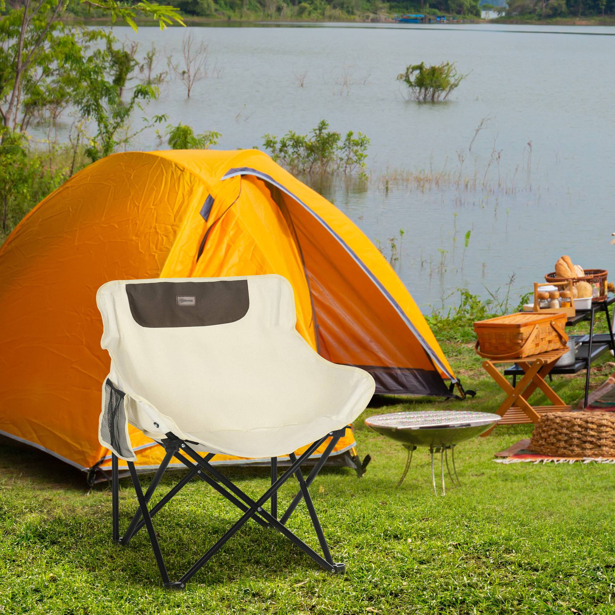 Chaise Camping Pliante Oxford Acier Jardin Plage Sac Transport Poche Blanc Léger - ComfortXL Outdoor Living - Image 1