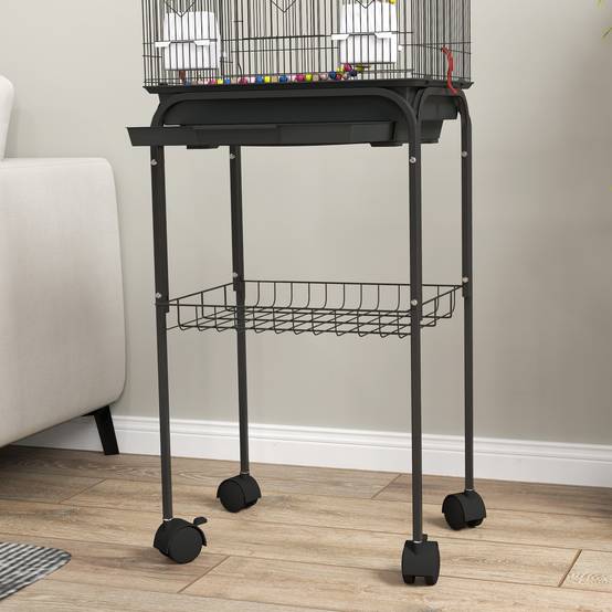 Volière oiseaux acier sur roulettes étagère inférieure jeux inclus 46x36x120cm noir - ComfortXL Outdoor Living - Image 10