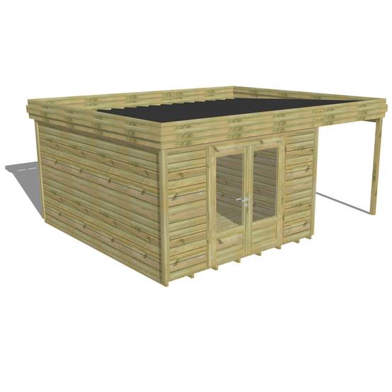 ABRI DE JARDIN bois autoclave 27mm - 5,44x4,34m / 24m2 - Bac acier - Plancher bois - Image 1