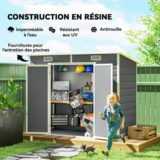 Abri de jardin polypropylènes gris 238 x 125 x 183 cm - PANGIVO - Image 7