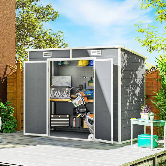 Abri de jardin polypropylènes gris 238 x 125 x 183 cm - PANGIVO - Image 3
