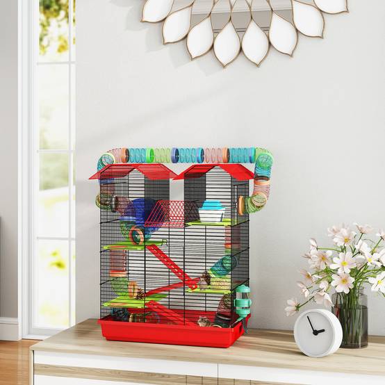 Grande cage hamster métal petits rongeurs zone jeux 47x59cm Rouge - ComfortXL Outdoor Living - Image 4