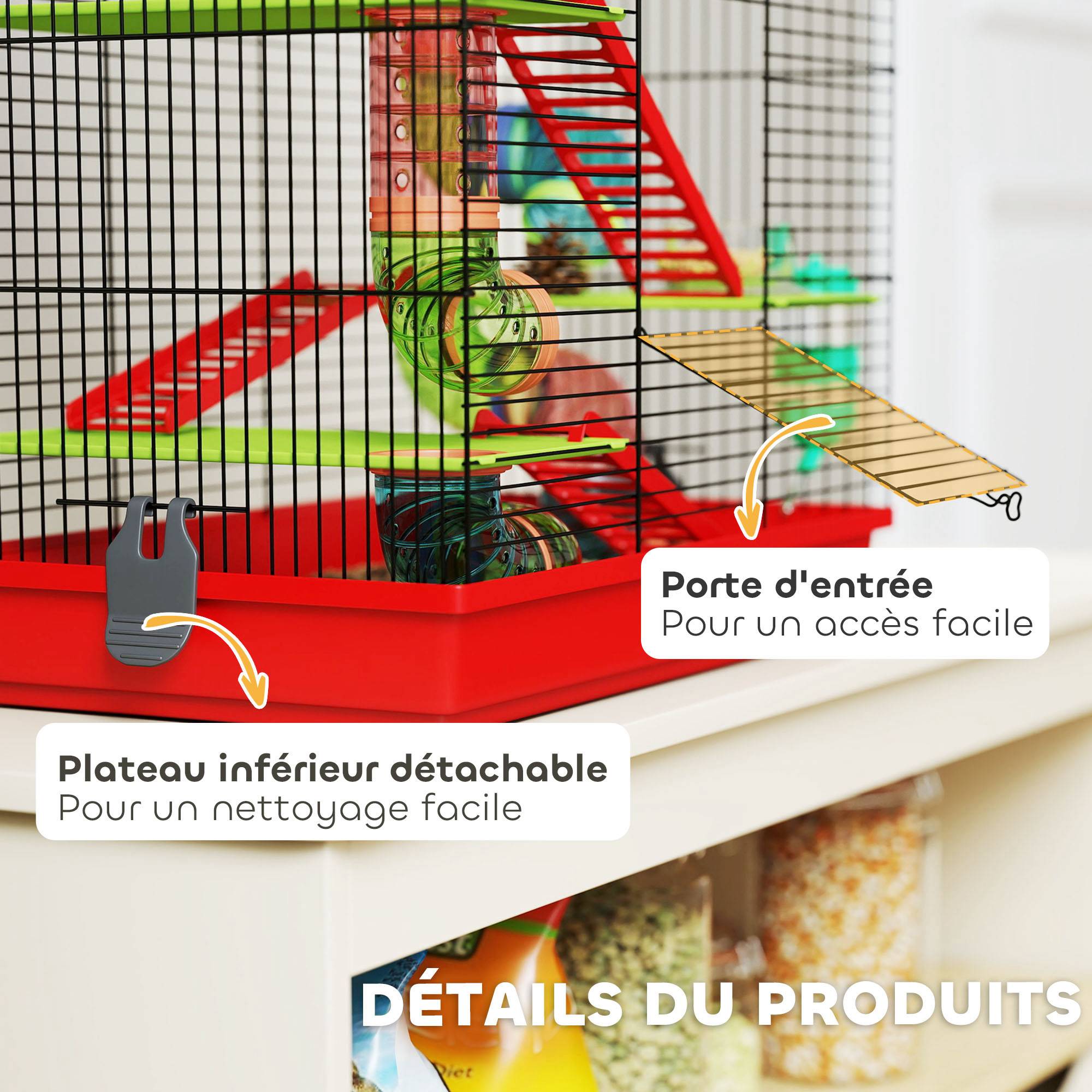 Grande cage hamster métal petits rongeurs zone jeux 47x59cm Rouge - ComfortXL Outdoor Living - Image 8