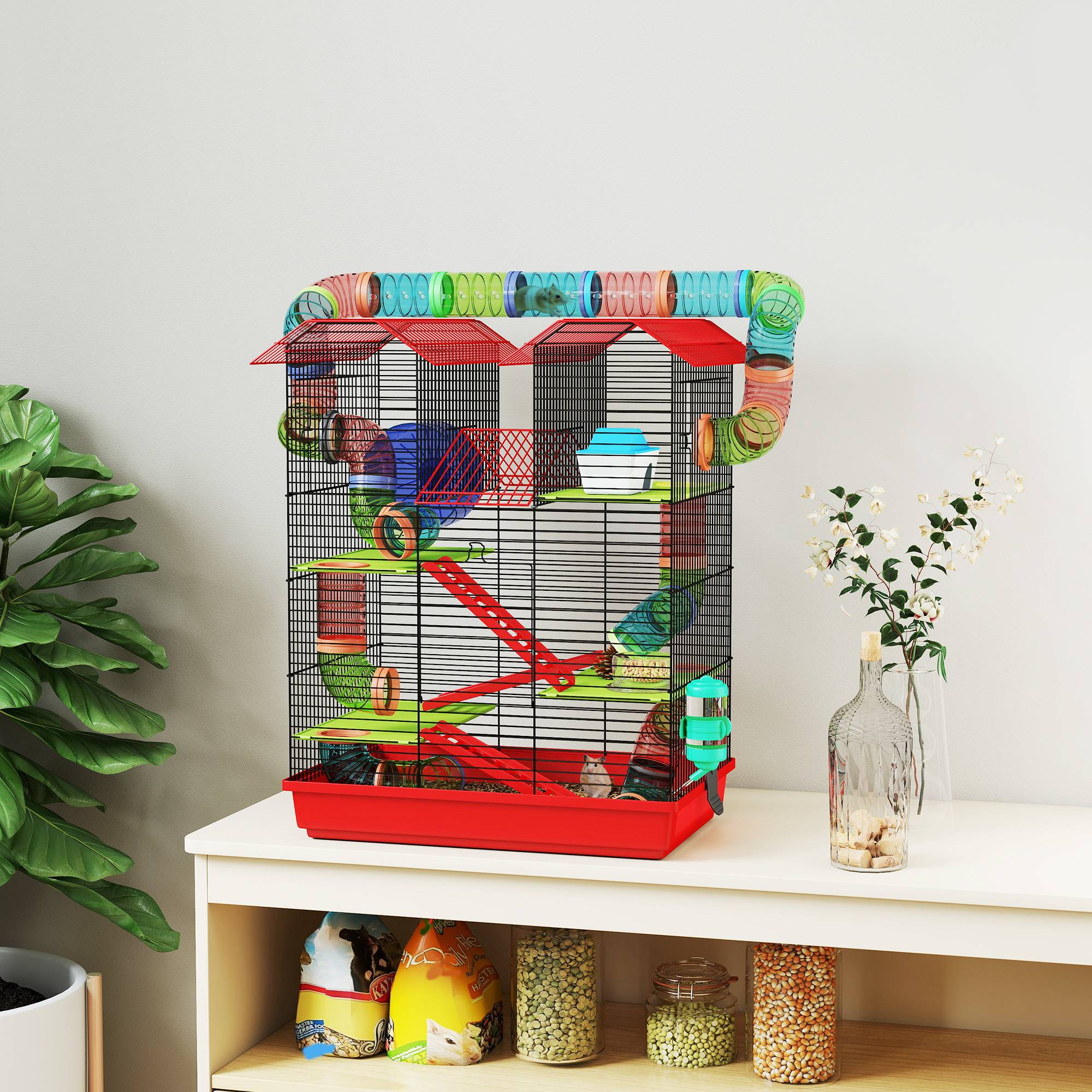 Grande cage hamster métal petits rongeurs zone jeux 47x59cm Rouge - ComfortXL Outdoor Living - Image 3