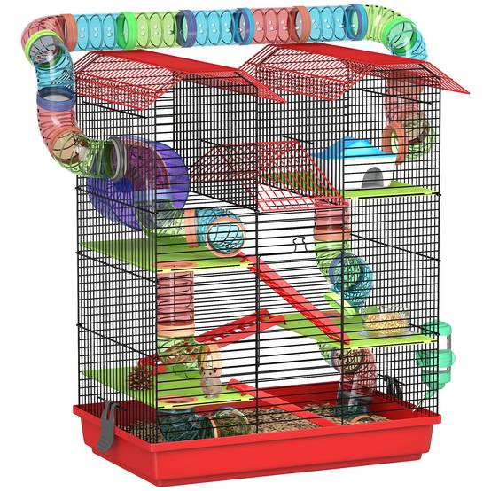 Grande cage hamster métal petits rongeurs zone jeux 47x59cm Rouge - ComfortXL Outdoor Living - Image 1