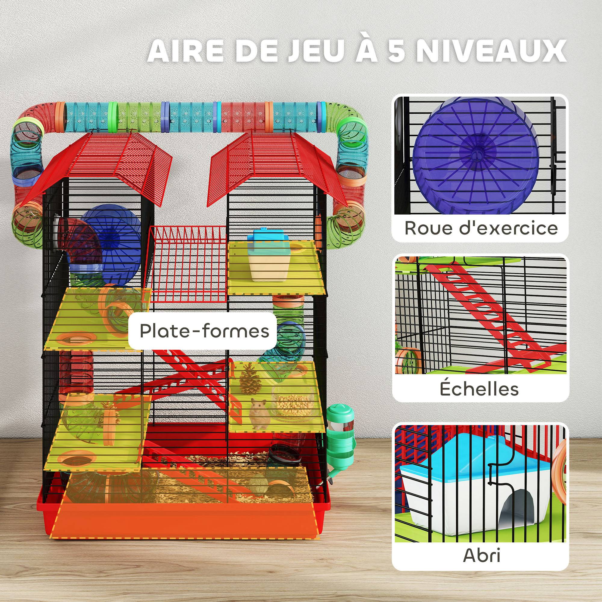 Grande cage hamster métal petits rongeurs zone jeux 47x59cm Rouge - ComfortXL Outdoor Living - Image 6