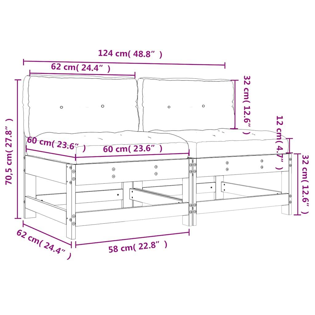 Vidaxl - Canapés centraux avec coussins 2 pcs blanc bois de pin massif vidaXL 825577 - Image 3