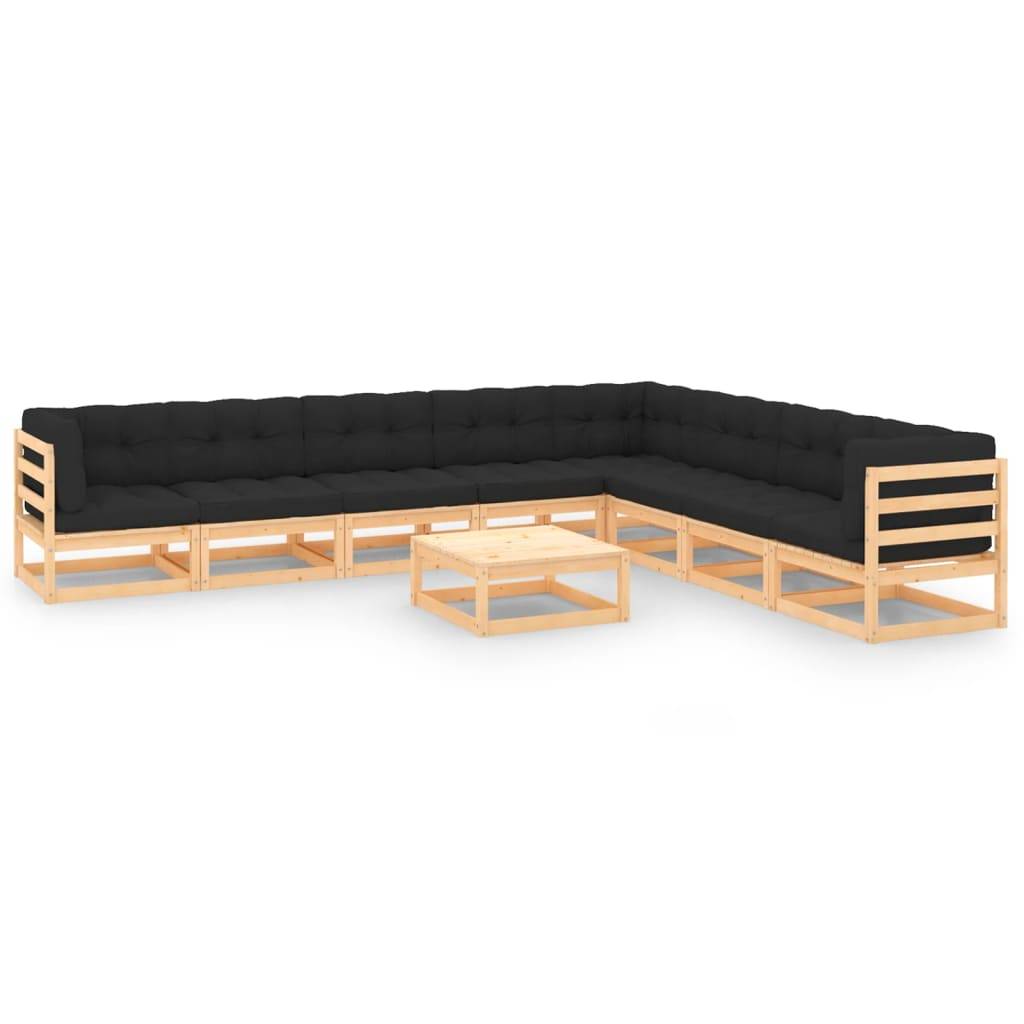 Helloshop26 - Salon de jardin meuble d'extérieur ensemble de mobilier 9 pièces avec coussins bois de pin massif - Image 1