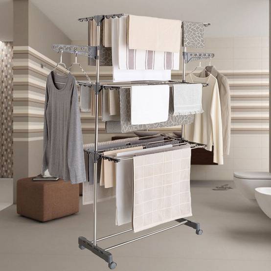 Séchoir à linge vertical pliable 3 niveaux MAXIMA capacité 20M inox et gris - Image 4