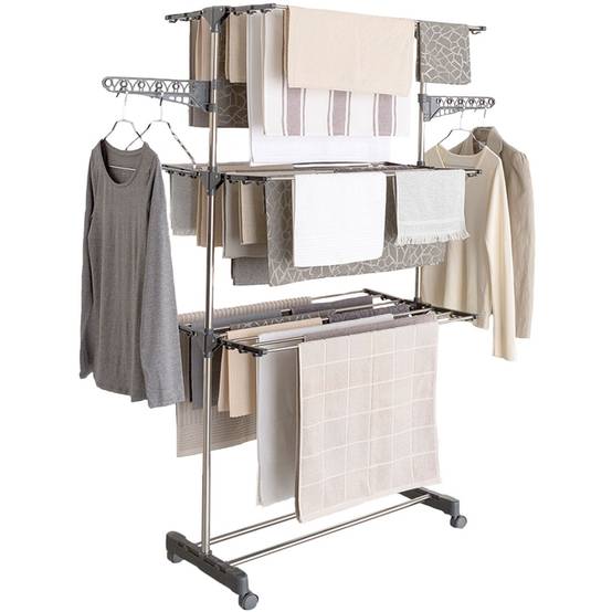 Séchoir à linge vertical pliable 3 niveaux MAXIMA capacité 20M inox et gris - Image 2