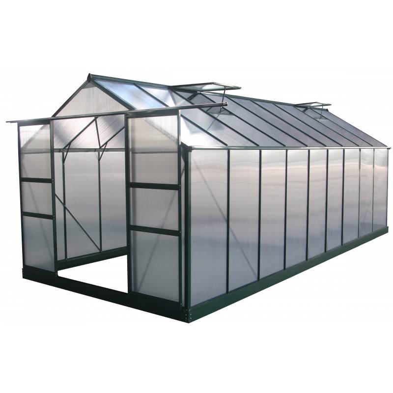 Serre de jardin 16,9 m² polycarbonate 4mm avec embase Green Protect verte - Image 3