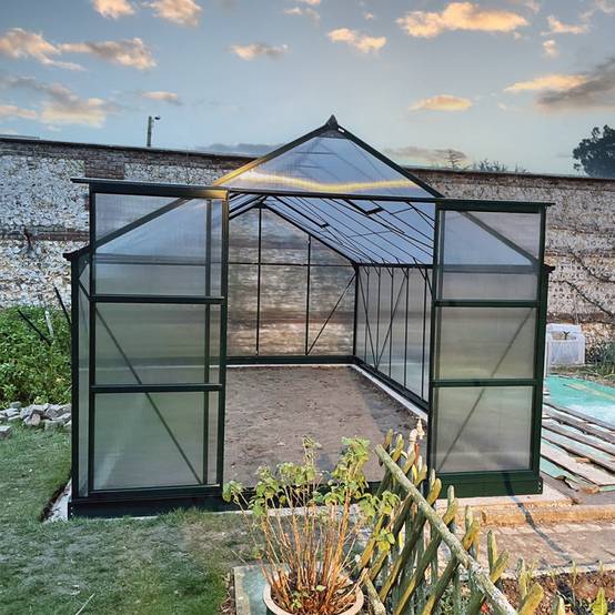 Serre de jardin 16,9 m² polycarbonate 4mm avec embase Green Protect verte - Image 1
