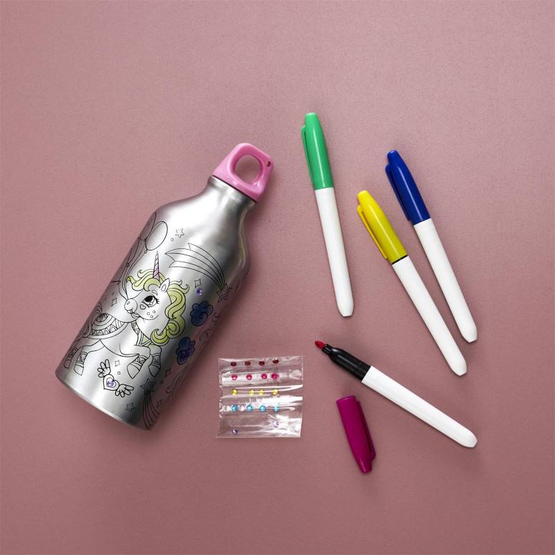 Cook Concept - Bouteille de transport Licorne à colorier en aluminium - Gris - 55cl - D 7 x H 18,5 cm - Image 5