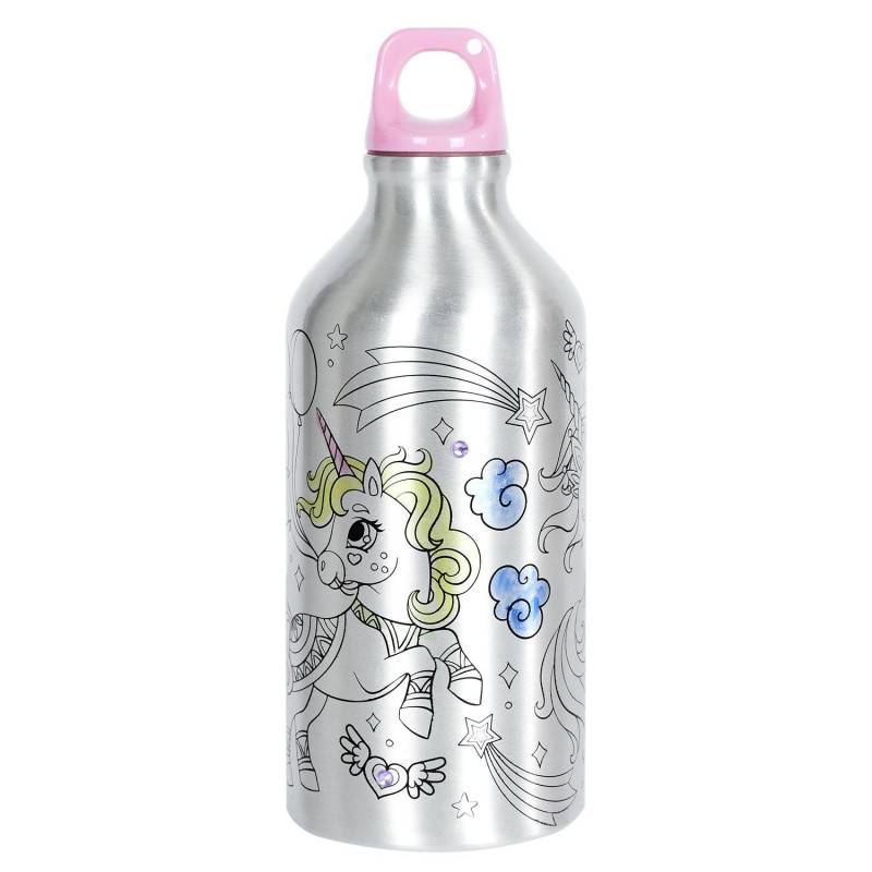 Cook Concept - Bouteille de transport Licorne à colorier en aluminium - Gris - 55cl - D 7 x H 18,5 cm - Image 1