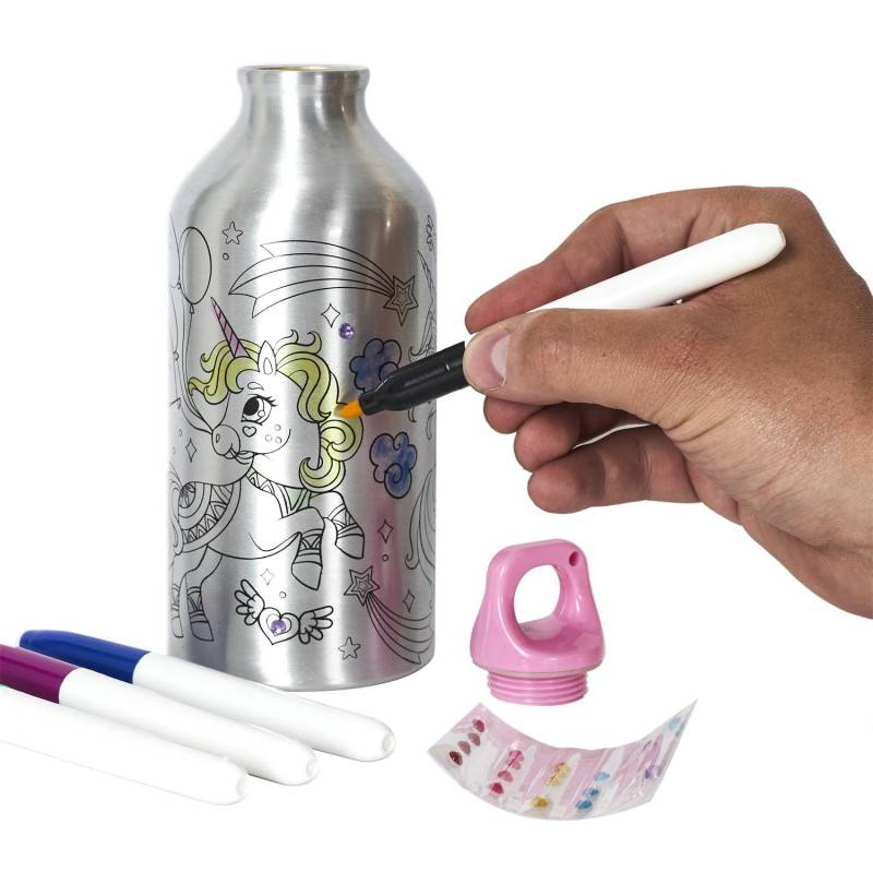 Cook Concept - Bouteille de transport Licorne à colorier en aluminium - Gris - 55cl - D 7 x H 18,5 cm - Image 2