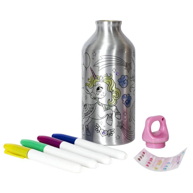 Cook Concept - Bouteille de transport Licorne à colorier en aluminium - Gris - 55cl - D 7 x H 18,5 cm - Image 4