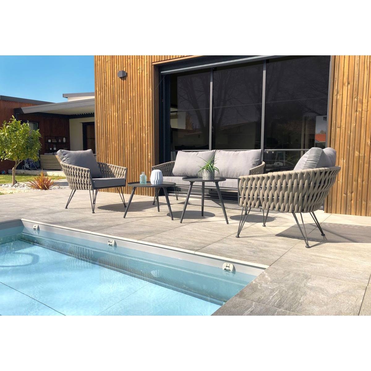 Dcb Garden - Salon de Jardin 4 Places "Capri" 161cm Gris Anthracite - Image 8