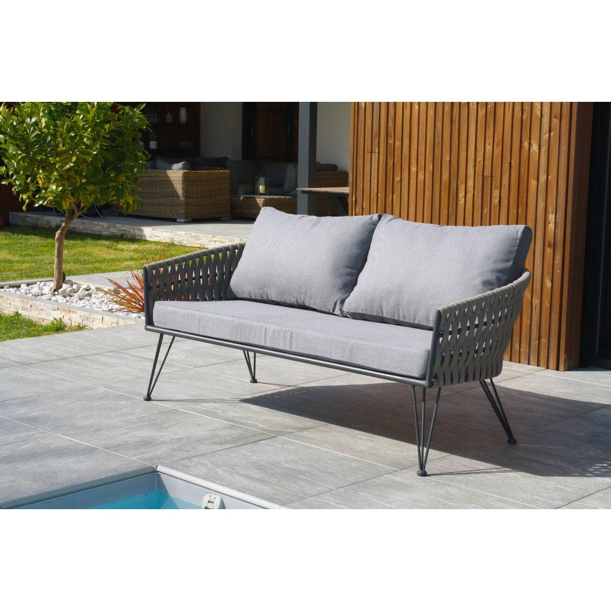 Dcb Garden - Salon de Jardin 4 Places "Capri" 161cm Gris Anthracite - Image 3