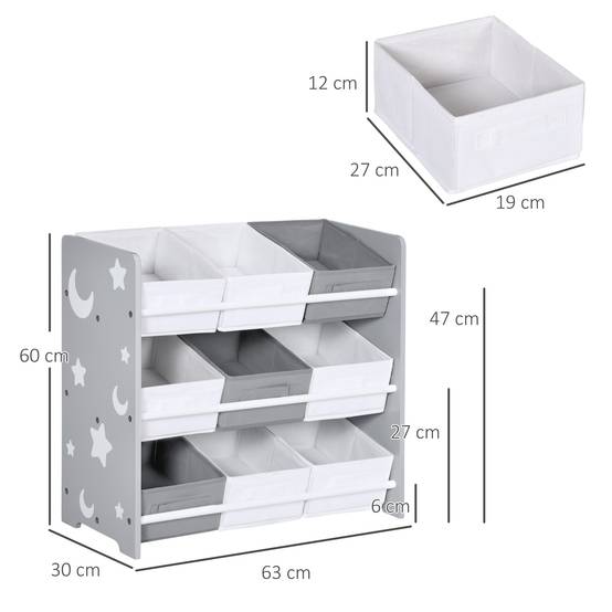 Organisateur de jouets avec 9 boîtes amovibles en tissu non tissé pour chambre d'enfant, 63 x 30 x 60 cm, gris - Image 5