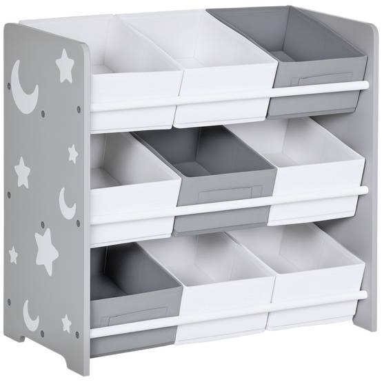Organisateur de jouets avec 9 boîtes amovibles en tissu non tissé pour chambre d'enfant, 63 x 30 x 60 cm, gris - Image 1