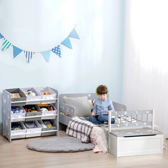 Organisateur de jouets avec 9 boîtes amovibles en tissu non tissé pour chambre d'enfant, 63 x 30 x 60 cm, gris - Image 10
