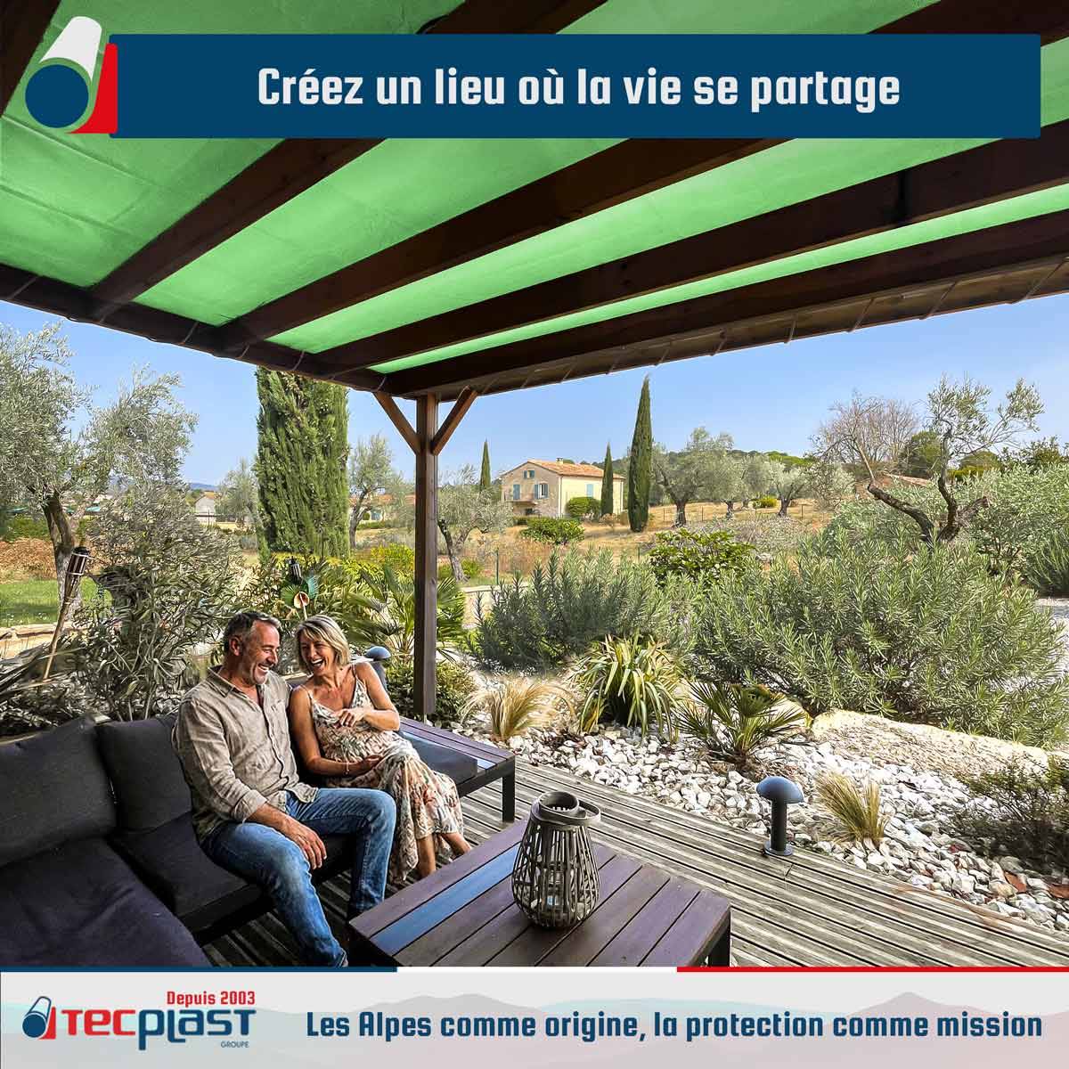Toile Pergola Vert Sauge 2,5x3 m LP506PR - Garantie 5 ans - Bâche Pergola ou Tonnelle étanche en PVC pour terrasse TECPLAST - Image 3