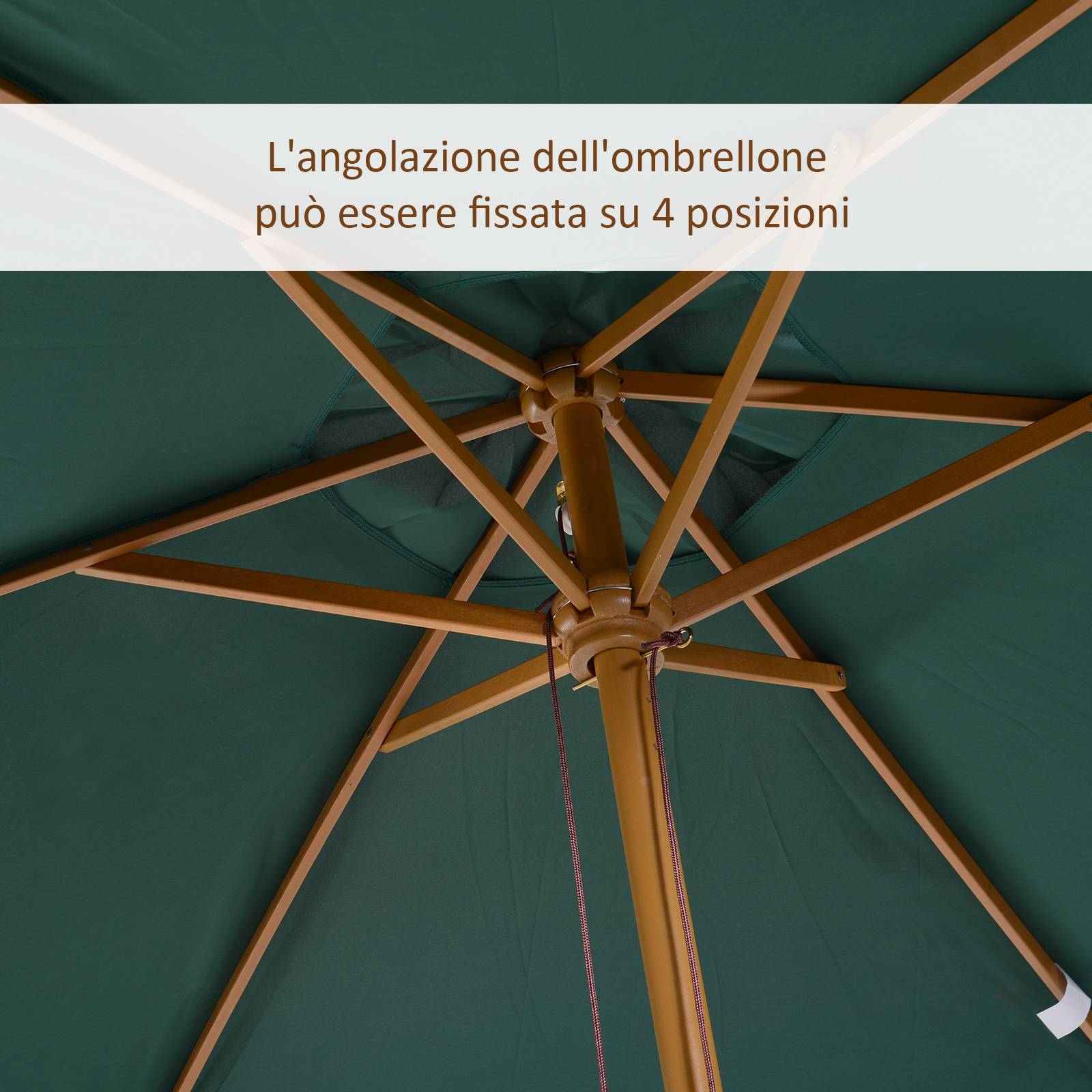 Parasol de jardin 2 x 3 m en bois laqué et bambou avec housse amovible, vert foncé - Image 7