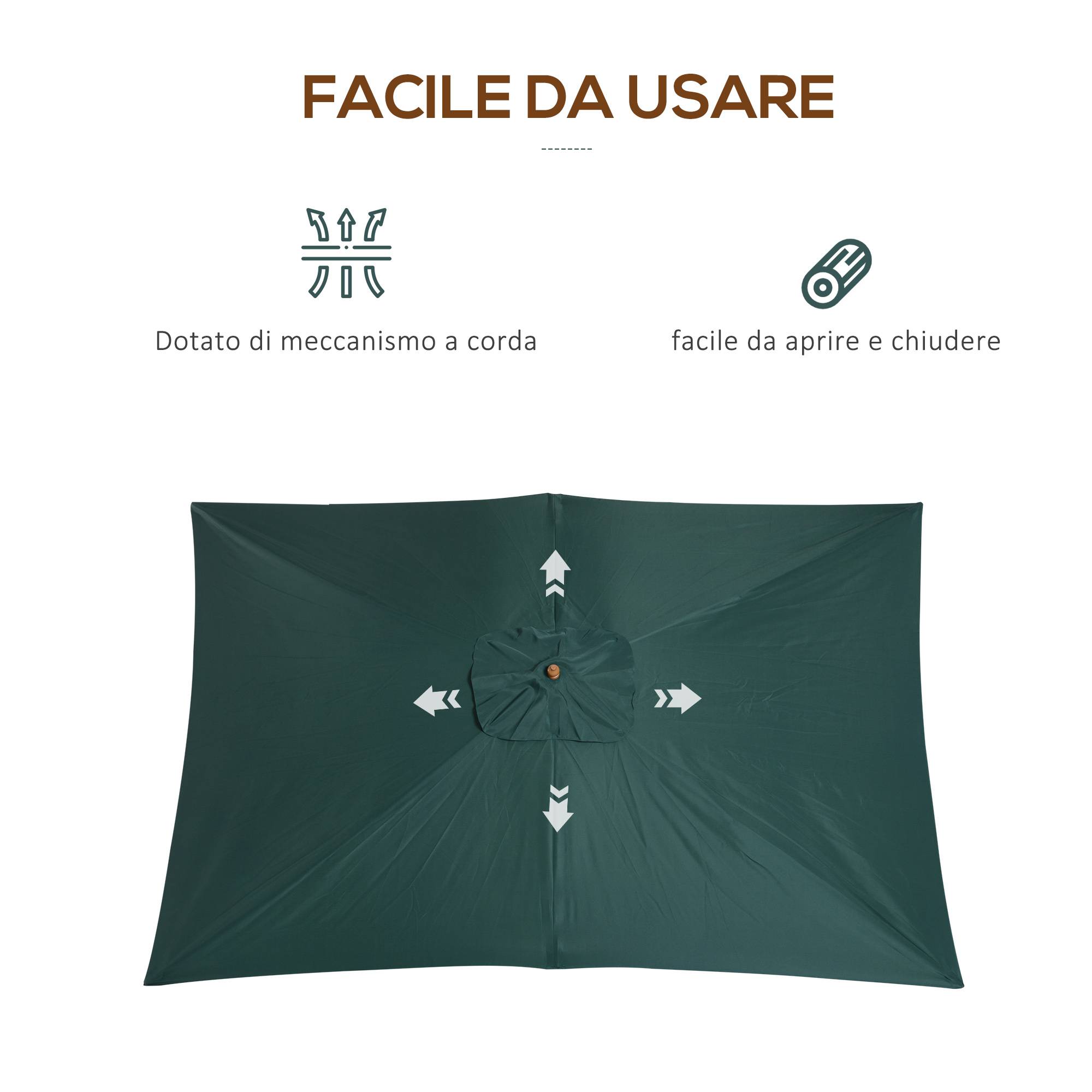 Parasol de jardin 2 x 3 m en bois laqué et bambou avec housse amovible, vert foncé - Image 9