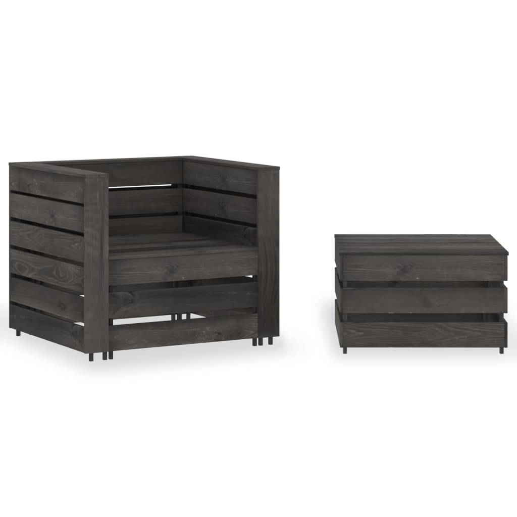 Maison Chic - 2 pcs Salon de jardin palette - Mobilier d'extérieur Bois de pin imprégné de gris - Image 2