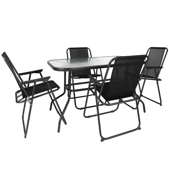 ALTOBUY - Salon de Jardin Noir Table Métal et Verre trempé et 4 Fauteuils en Toile - GARDEL - Image 6