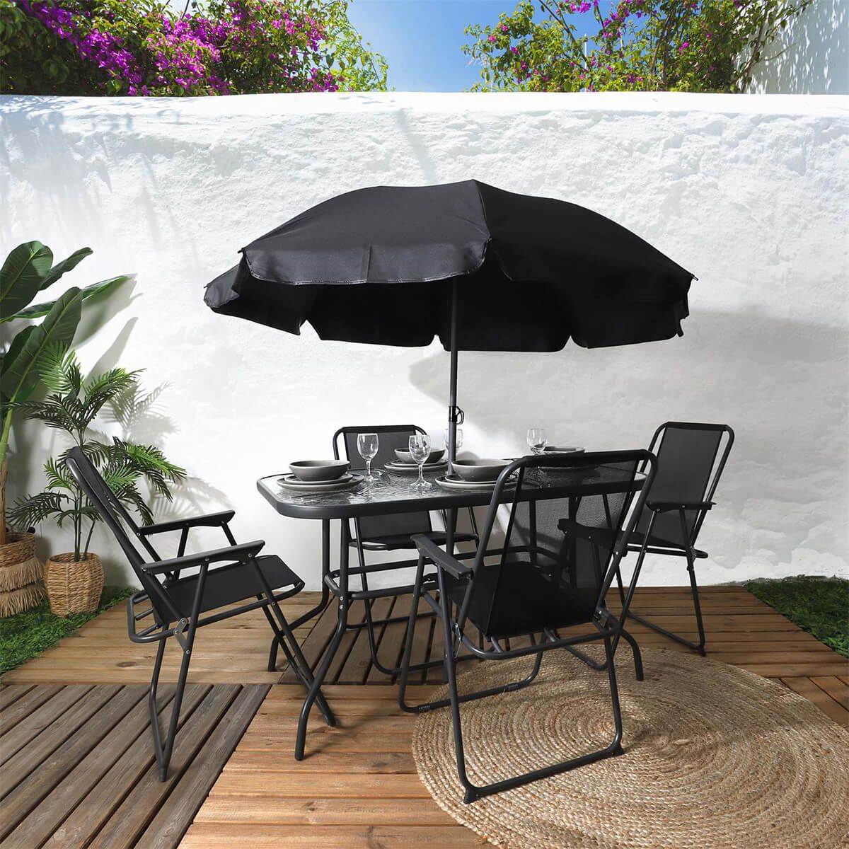 ALTOBUY - Salon de Jardin Noir Table Métal et Verre trempé et 4 Fauteuils en Toile - GARDEL - Image 2